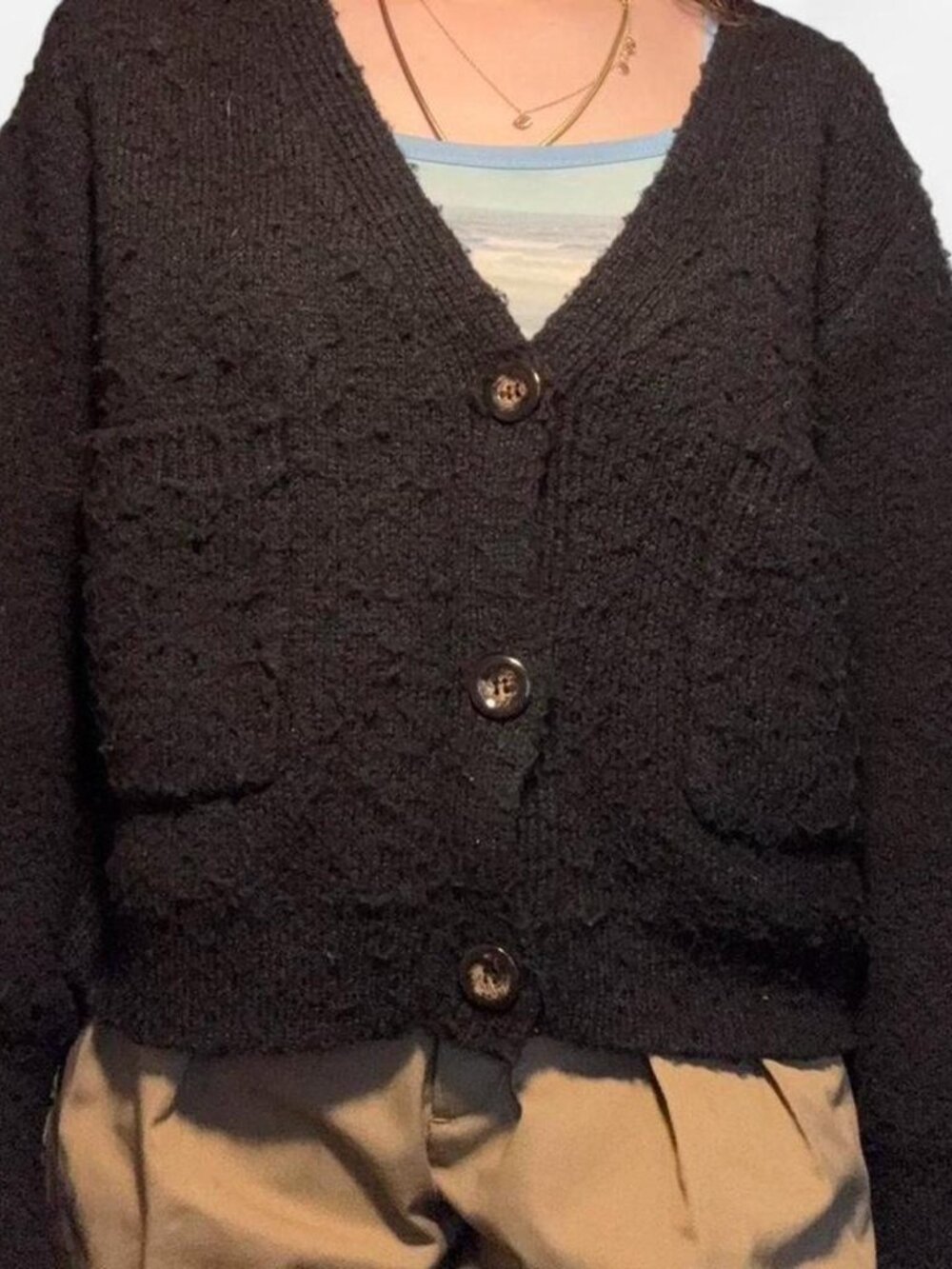 Apparis Marcella Cardigan Black Boucle Knit V-Neck Cropped Size XS/S